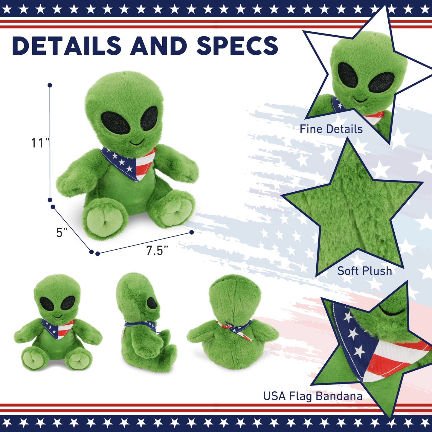 SUPER-SOFT PLUSH - ALIEN 11" WITH USA BANDANA