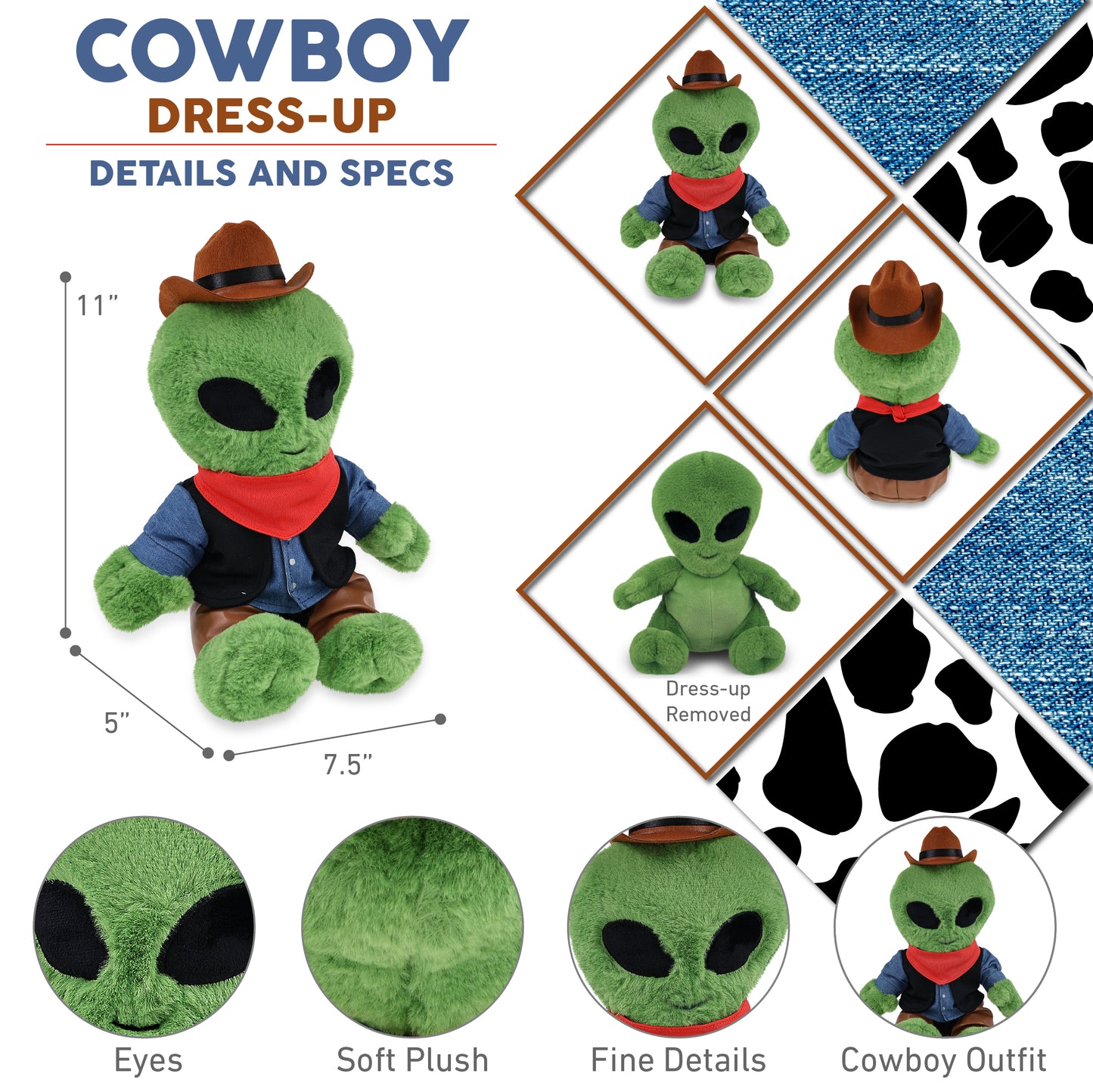 SUPER-SOFT PLUSH - ALIEN 11" COWBOY DRESS UP