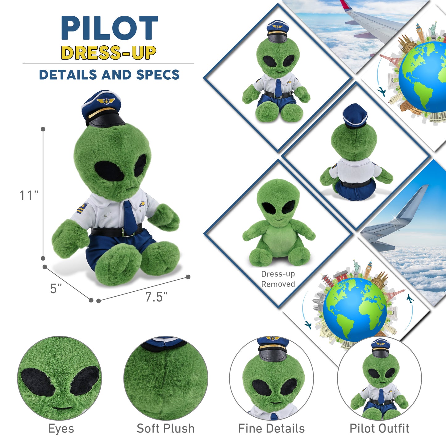 SUPER-SOFT PLUSH - ALIEN 11" WITH PILOT DRESS UP