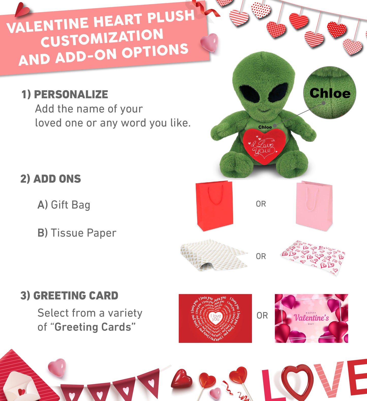 PLUSH I LOVE YOU RED HEART - SUPER-SOFT PLUSH - ALIEN 11"