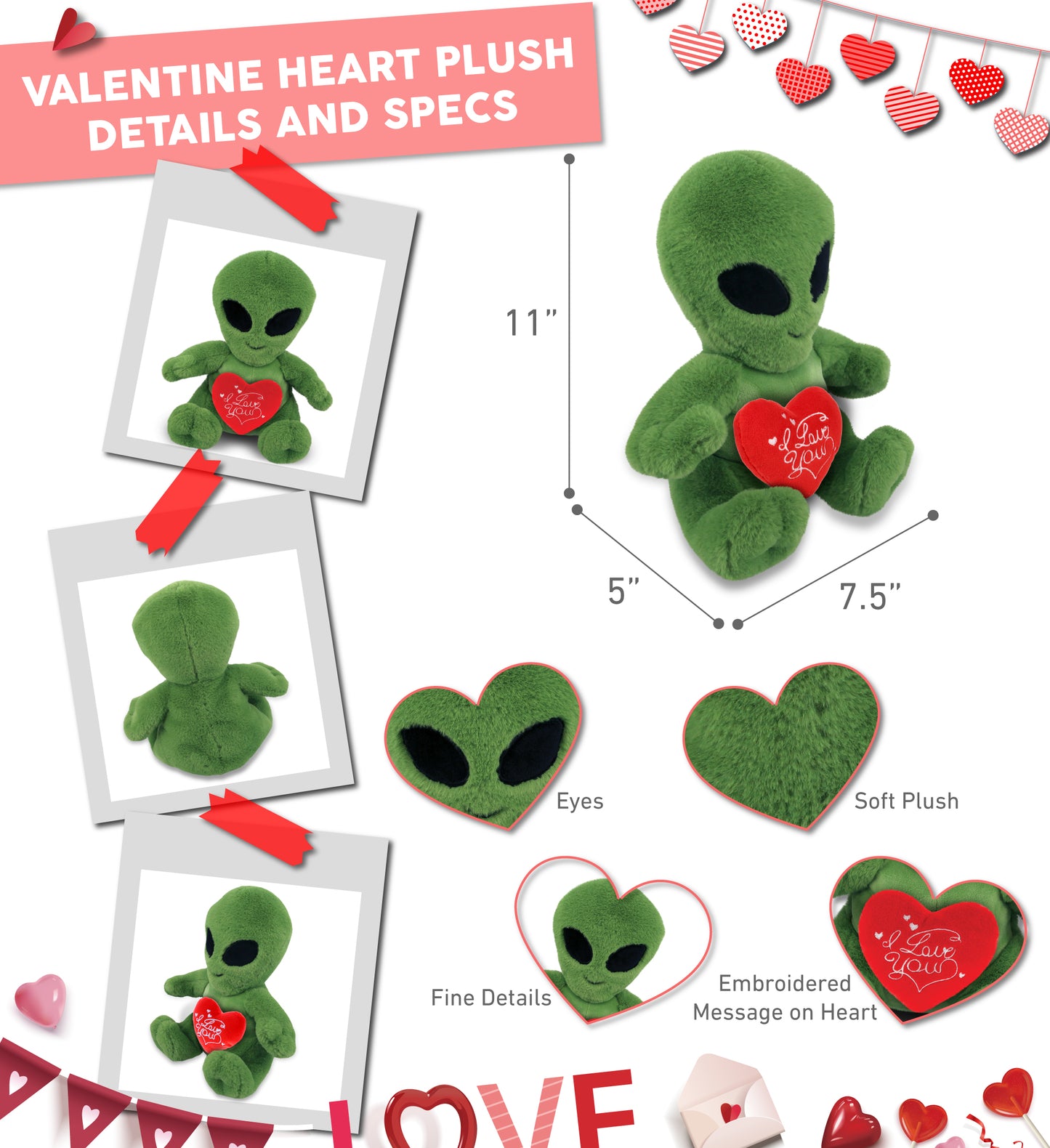 PLUSH I LOVE YOU RED HEART - SUPER-SOFT PLUSH - ALIEN 11"