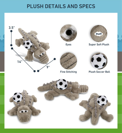 SUPER-SOFT PLUSH - GREY ALLIGATOR SMALL 14" WITH SOCCER PLUSH