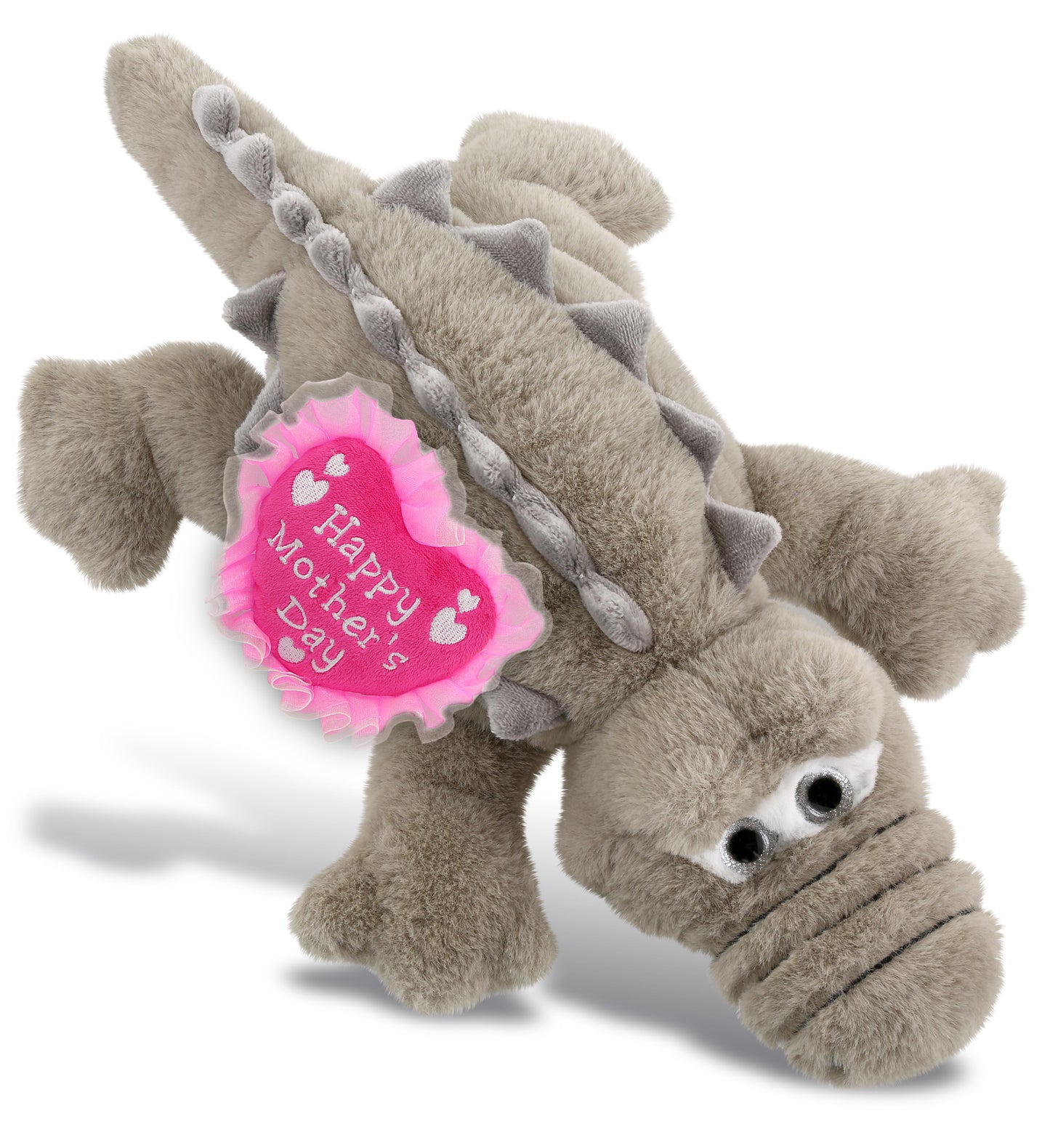 PLUSH MOTHERS DAY HEART - SUPER-SOFT PLUSH - GREY ALLIGATOR SMALL 14"