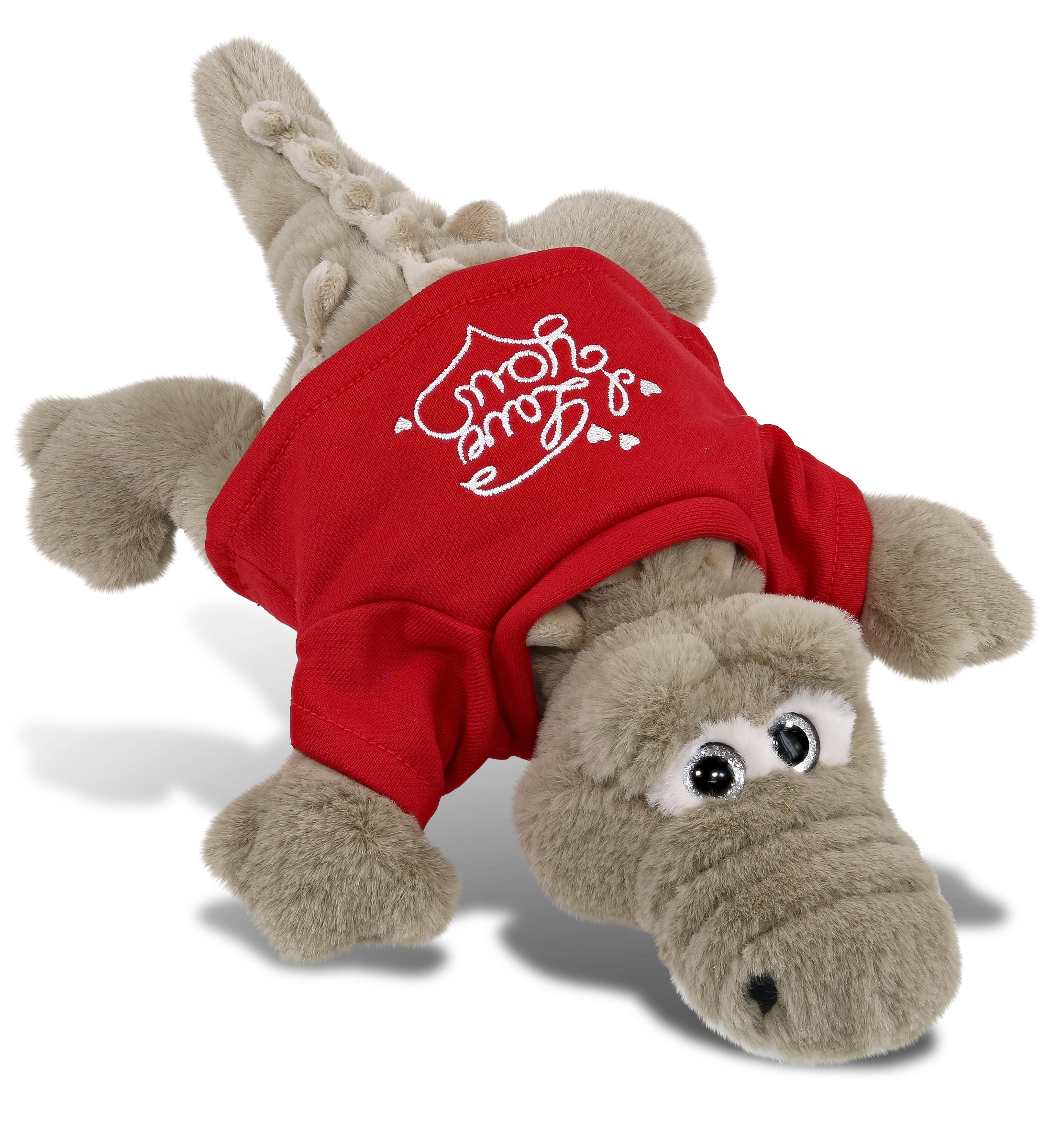 PLUSH I LOVE YOU RED SHIRT- SUPER-SOFT PLUSH - GREY ALLIGATOR SMALL 14"