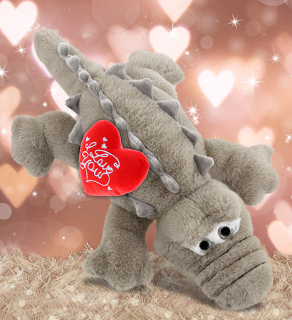 PLUSH I LOVE YOU RED HEART - SUPER-SOFT PLUSH - GREY ALLIGATOR SMALL 14"