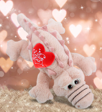 PLUSH I LOVE YOU RED HEART - SUPER-SOFT PLUSH - PINK ALLIGATOR SMALL 14"