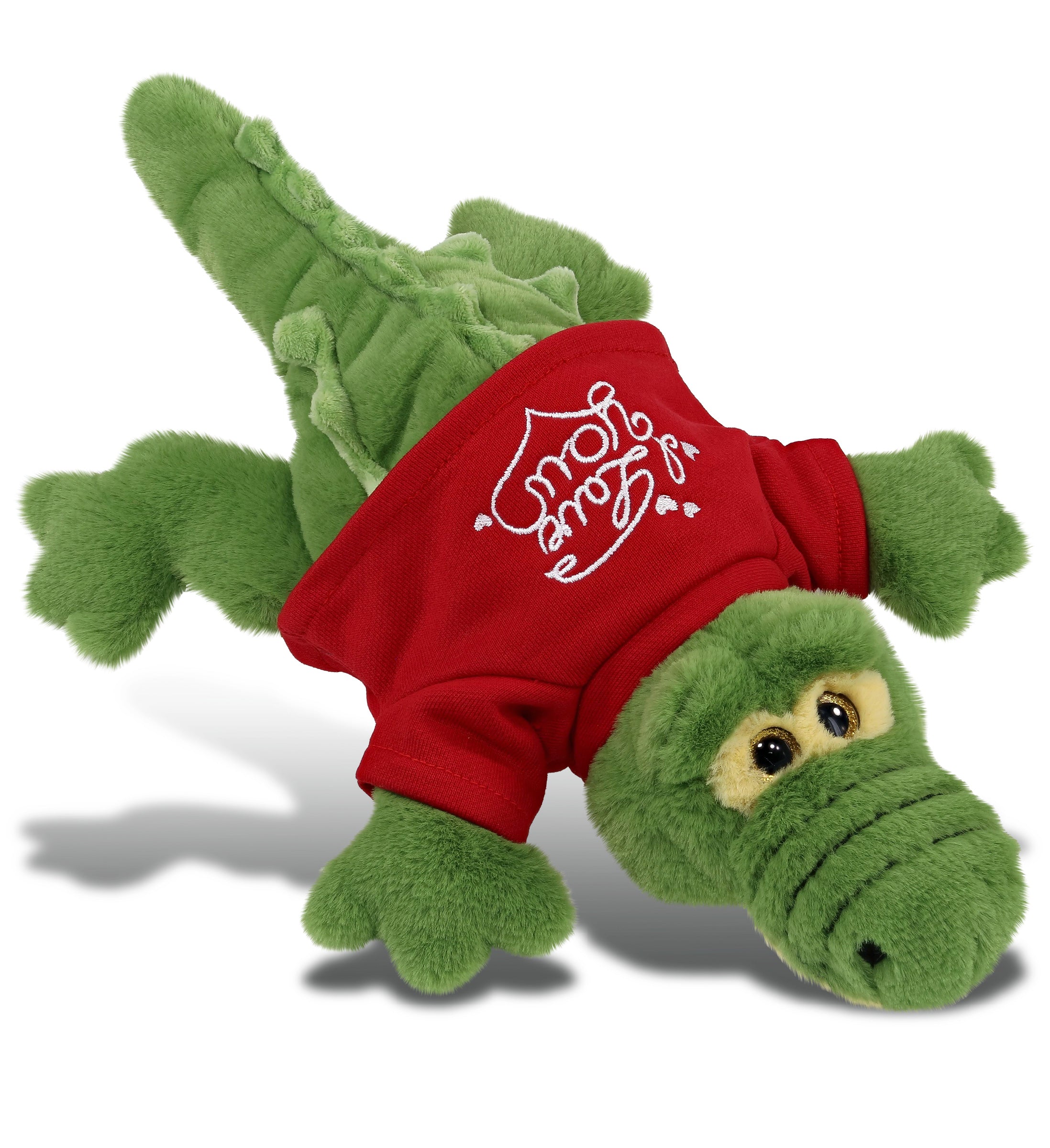 PLUSH I LOVE YOU RED SHIRT- SUPER-SOFT PLUSH - GREEN ALLIGATOR SMALL 14"