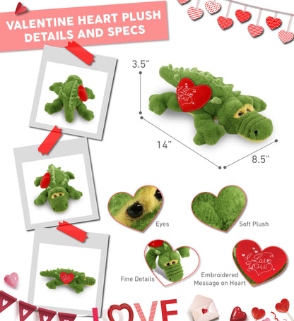 PLUSH I LOVE YOU RED HEART - SUPER-SOFT PLUSH - GREEN ALLIGATOR SMALL 14"