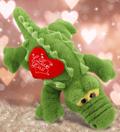 PLUSH I LOVE YOU RED HEART - SUPER-SOFT PLUSH - GREEN ALLIGATOR SMALL 14"