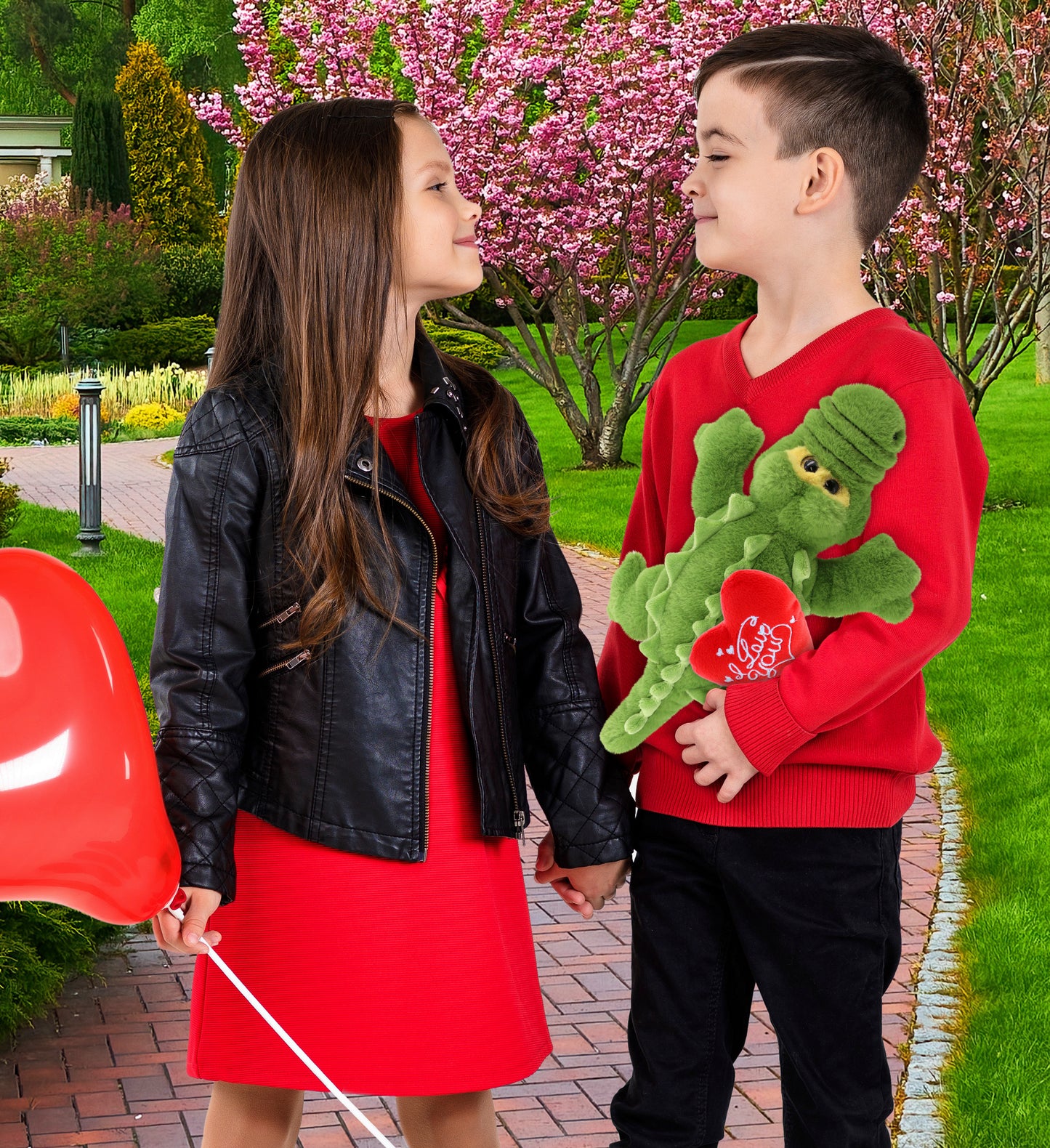 PLUSH I LOVE YOU RED HEART - SUPER-SOFT PLUSH - GREEN ALLIGATOR SMALL 14"