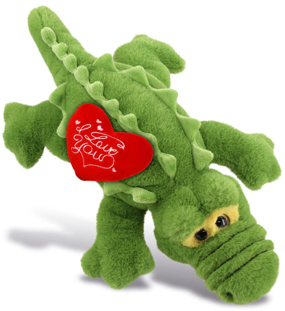 PLUSH I LOVE YOU RED HEART - SUPER-SOFT PLUSH - GREEN ALLIGATOR SMALL 14"
