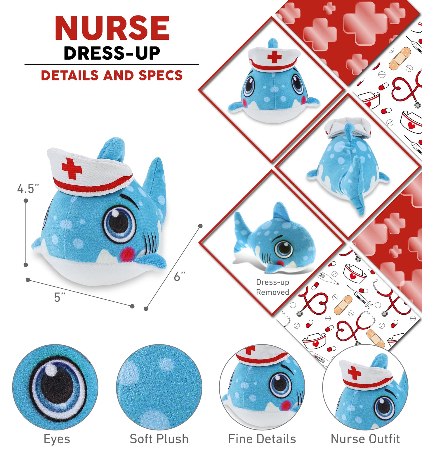 PLUSH BUDDIES - SHARK With NURSE Dress-Up