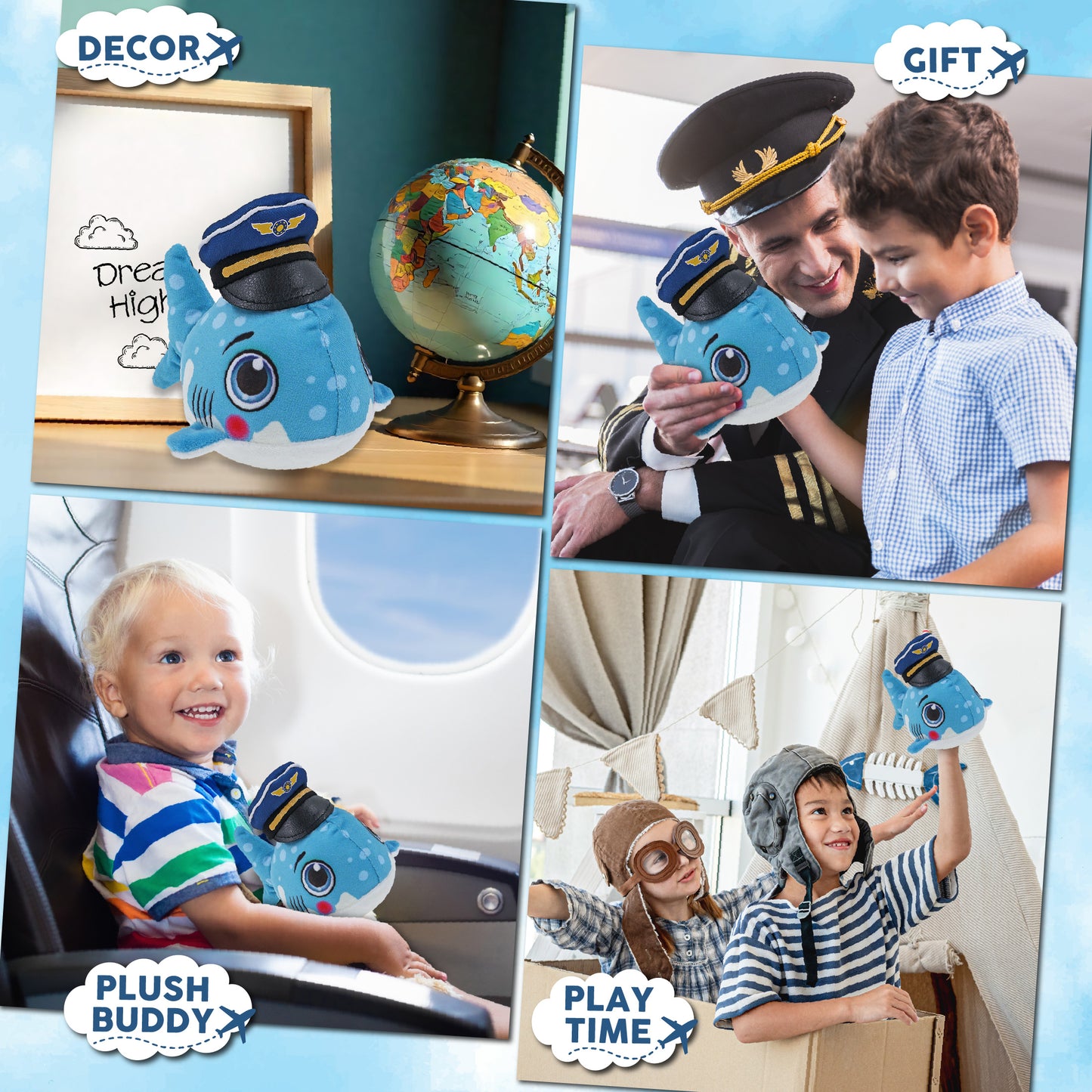 PLUSH BUDDIES - SHARK WITH PILOT DRESS UP