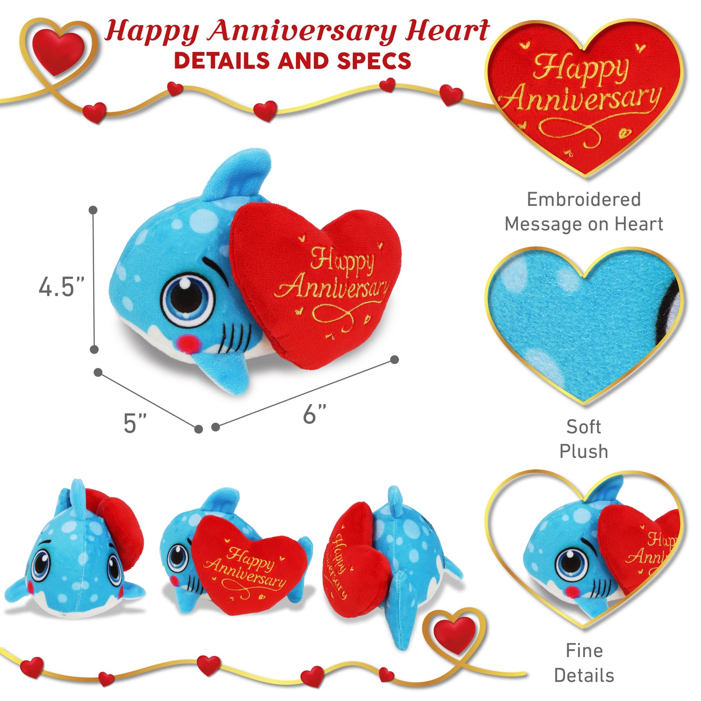 PLUSH BUDDIES - SHARK WITH HAPPY ANNIVERSARY HEART