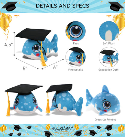 DolliBu Plush Buddies Shark Graduation Toy with Cap with Tassel - 6 Inches