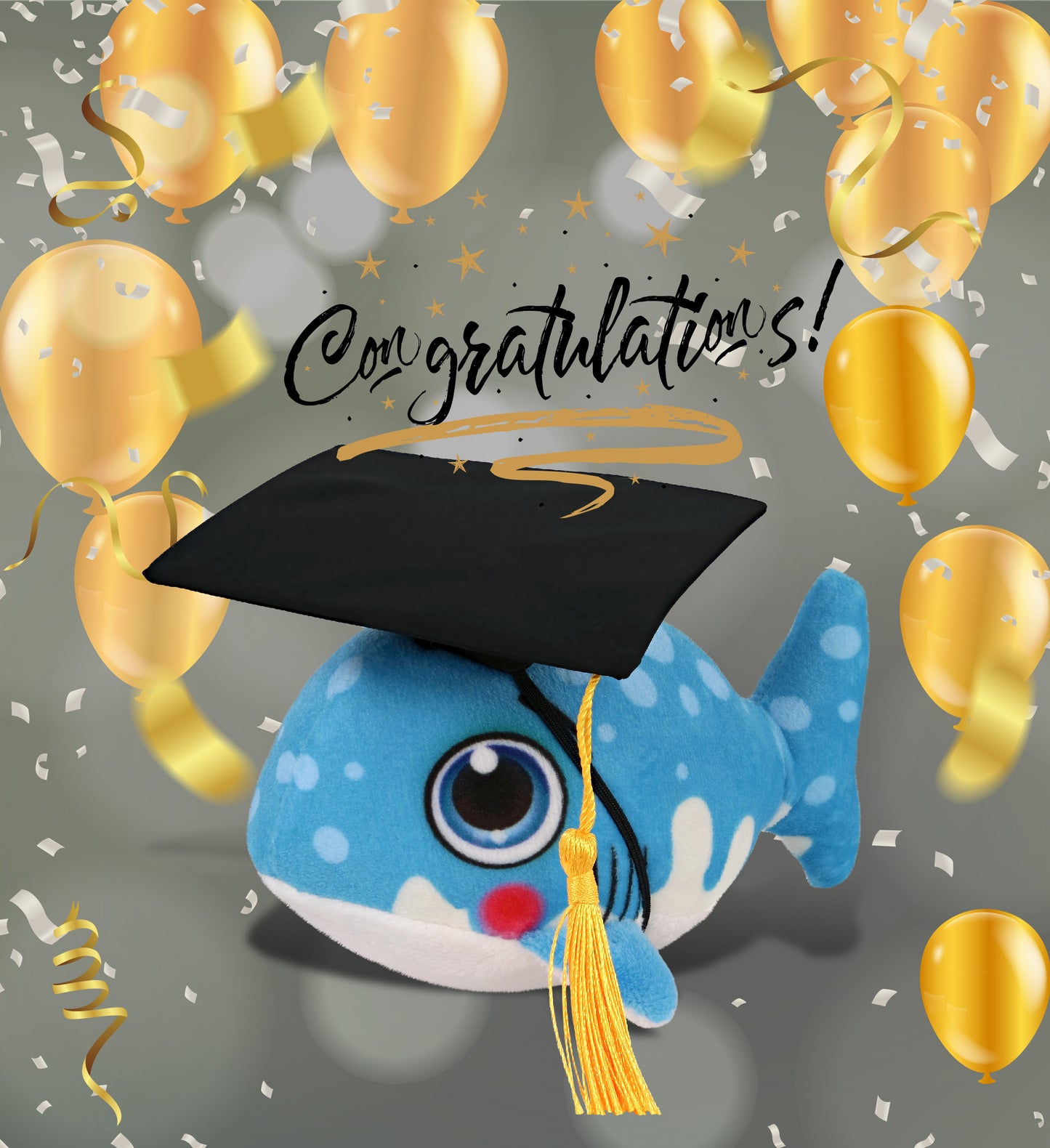 DolliBu Plush Buddies Shark Graduation Toy with Cap with Tassel - 6 Inches