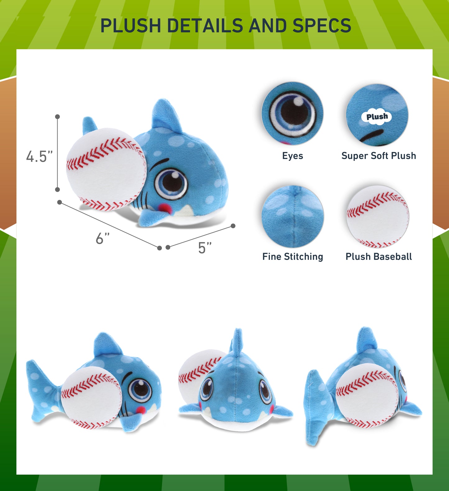 PLUSH BUDDIES - SHARK WITH BASEBALL PLUSH