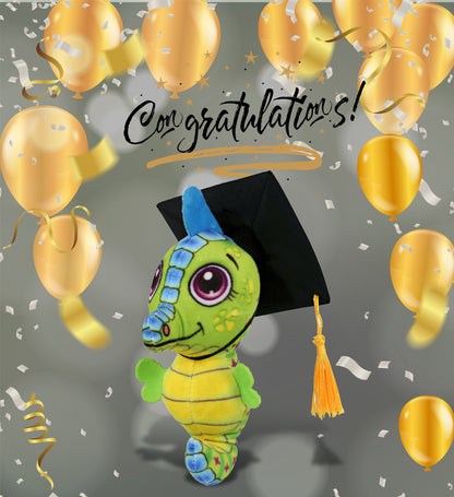 DolliBu Plush Buddies Seahorse Graduation Toy with Cap with Tassel - 7.5 Inches