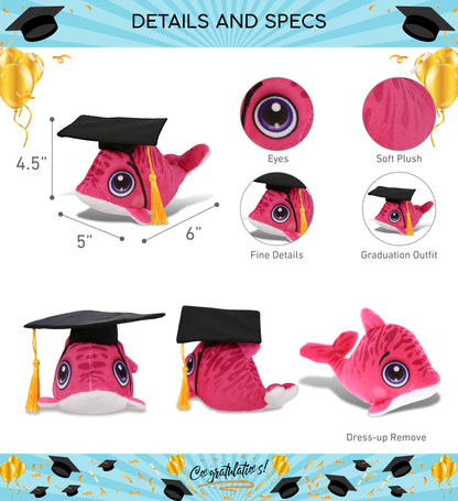 DolliBu Plush Buddies Dolphin Graduation Toy with Cap with Tassel - 6 Inches