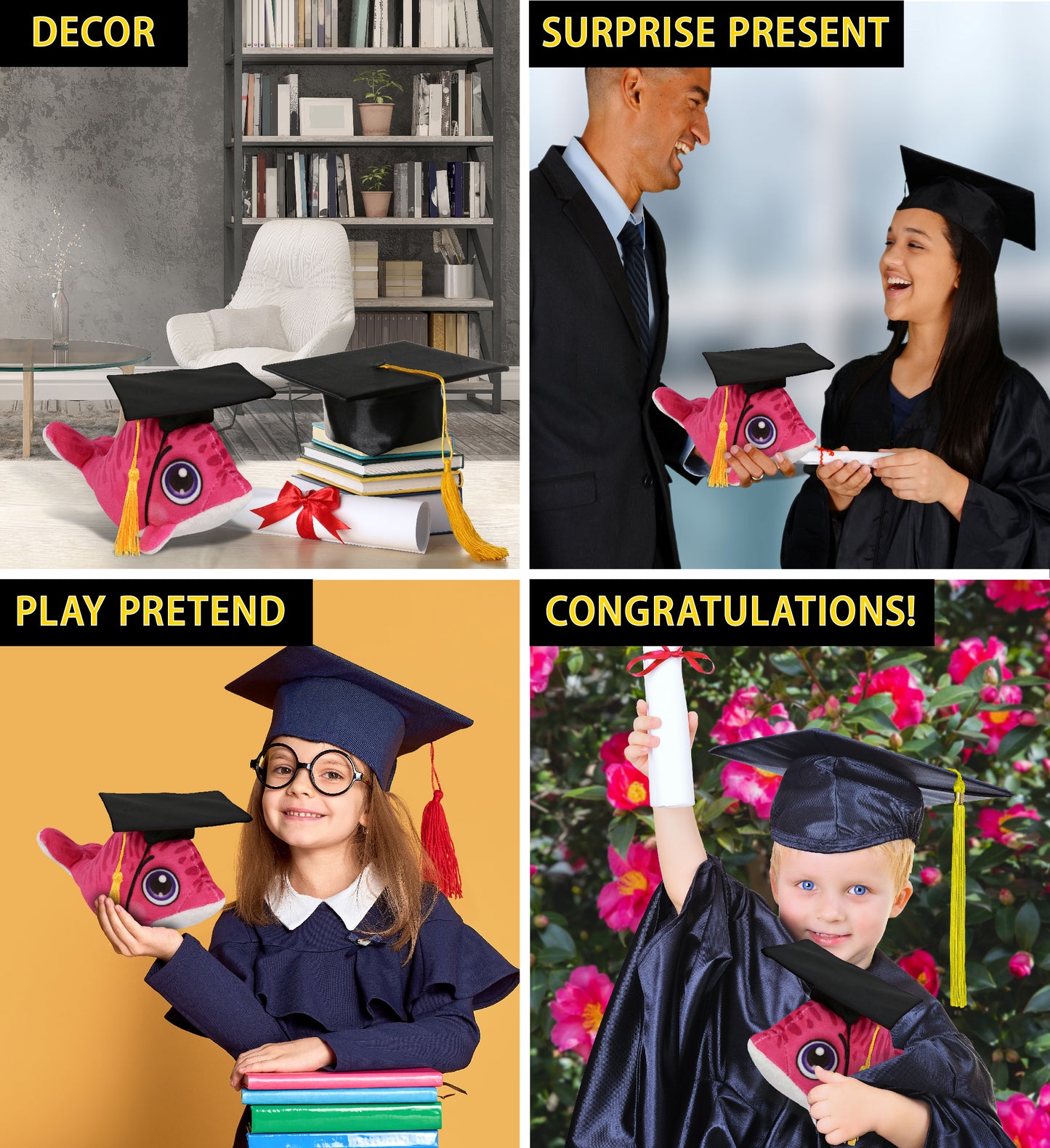 DolliBu Plush Buddies Dolphin Graduation Toy with Cap with Tassel - 6 Inches