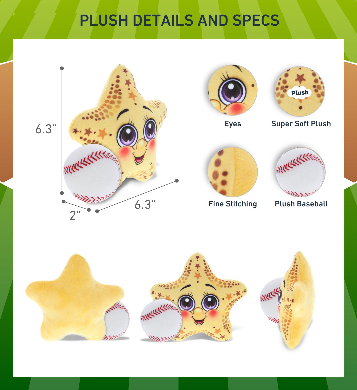PLUSH BUDDIES - STARFISH WITH BASEBALL PLUSH