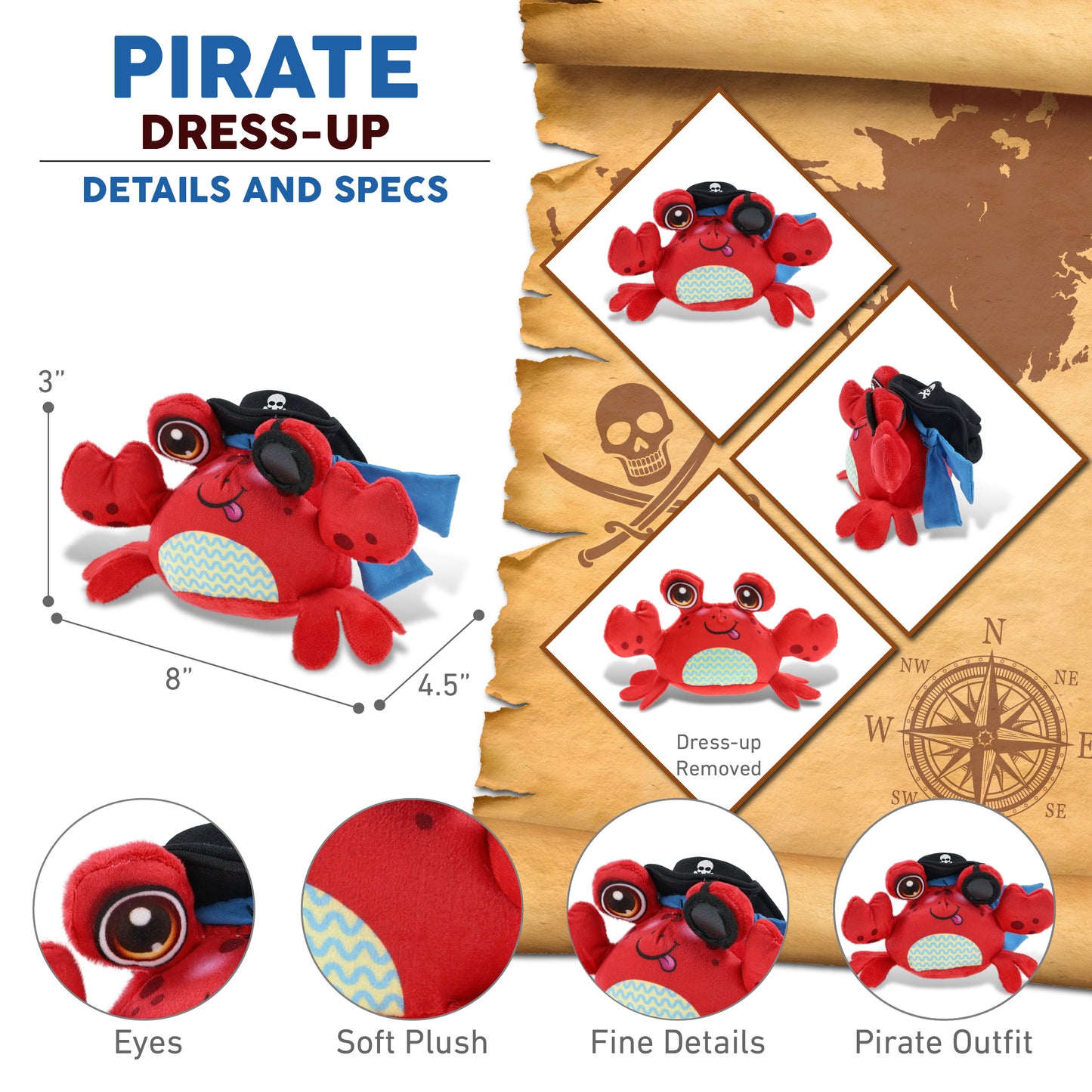 PLUSH BUDDIES - CRAB PIRATE DRESS UP