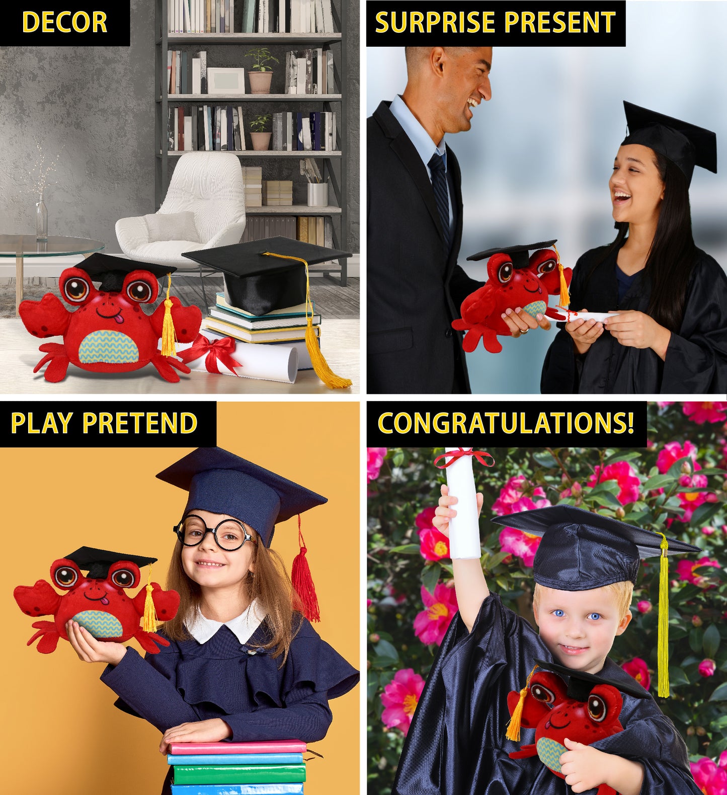 DolliBu Plush Buddies Crab Graduation Plush Toy with Cap with Tassel - 8 Inches