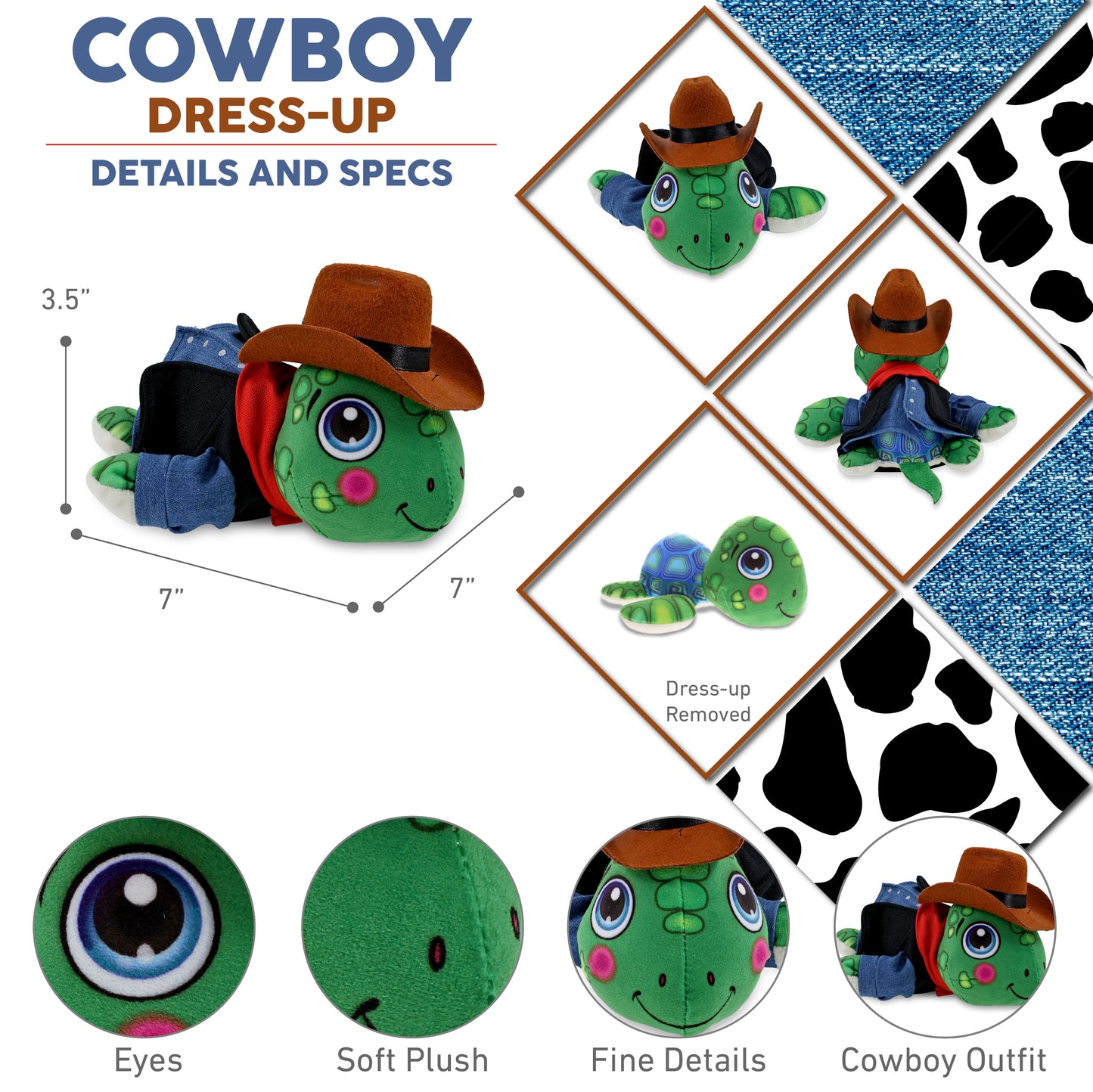 PLUSH BUDDIES - SEA TURTLE With COWBOY Dress Up