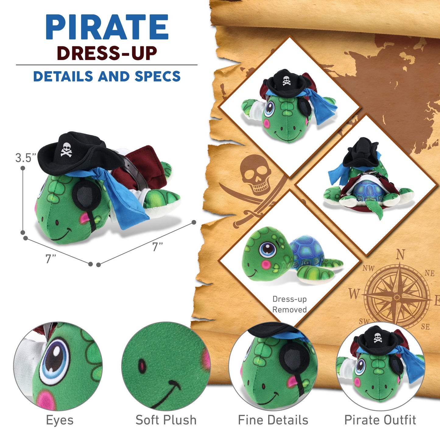 PLUSH BUDDIES - SEA TURTLE PIRATE DRESS UP