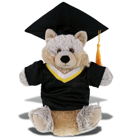 DolliBu Wolf Graduation Plush Toy Hand Puppet with Gown and Cap - 9.5 Inches