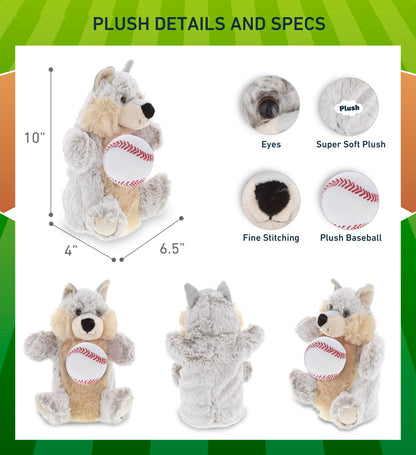 SUPER SOFT PLUSH HAND PUPPET - WOLF WITH BASEBALL PLUSH