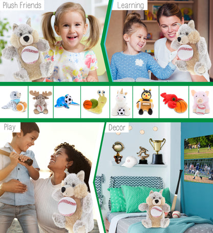 SUPER SOFT PLUSH HAND PUPPET - WOLF WITH BASEBALL PLUSH