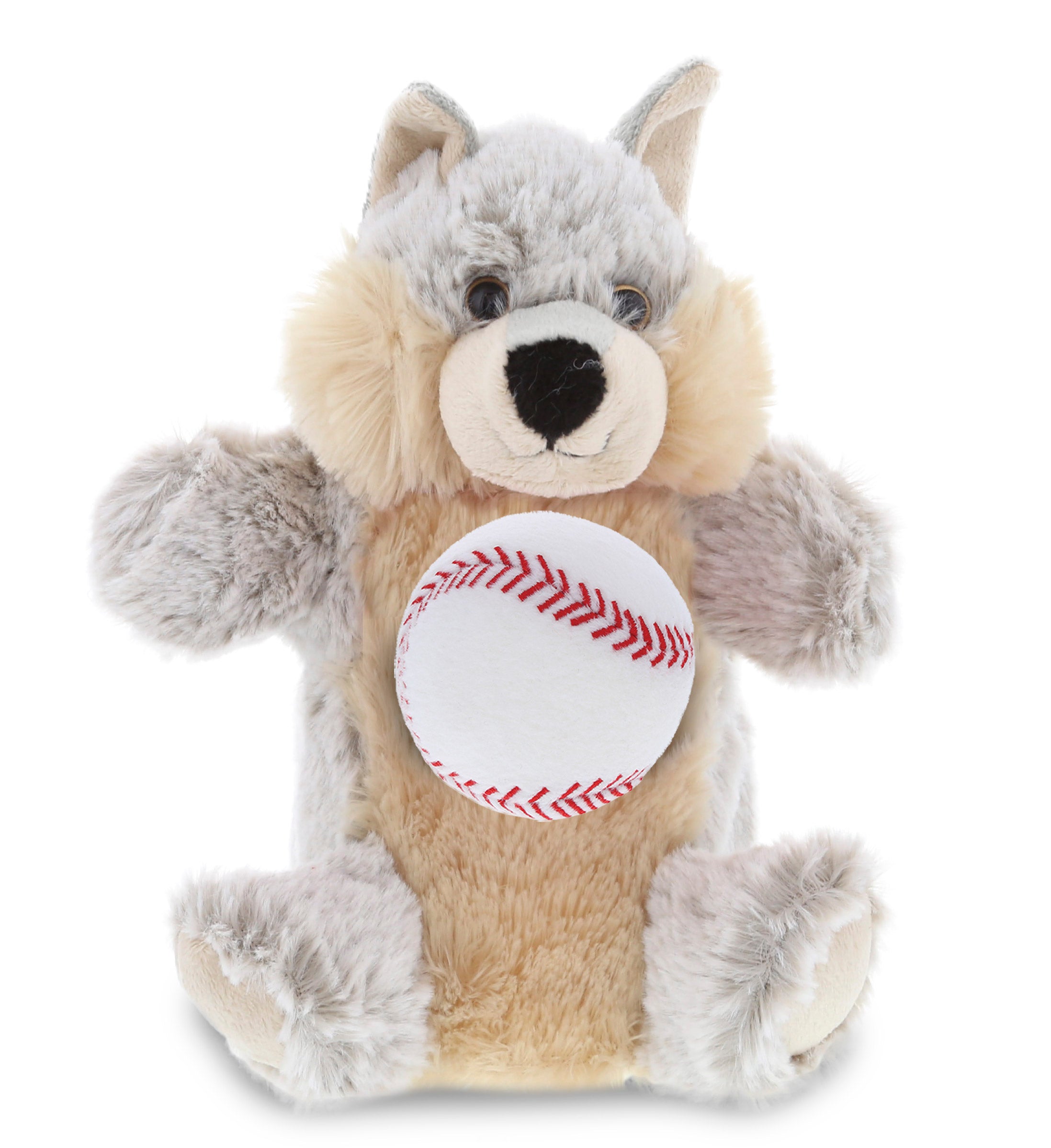 SUPER SOFT PLUSH HAND PUPPET - WOLF WITH BASEBALL PLUSH