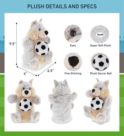 SUPER SOFT PLUSH HAND PUPPET - WOLF WITH SOCCER PLUSH