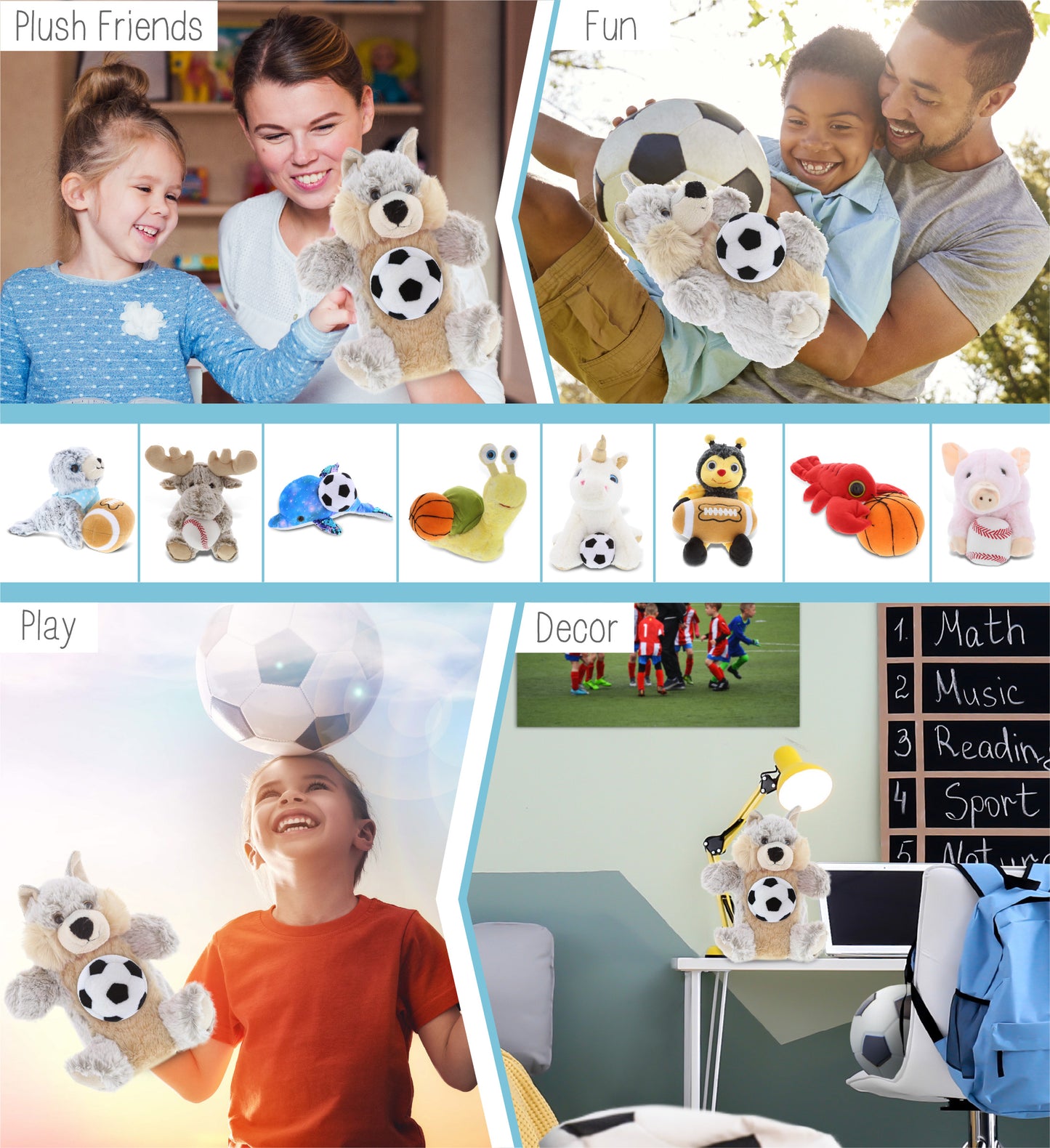 SUPER SOFT PLUSH HAND PUPPET - WOLF WITH SOCCER PLUSH