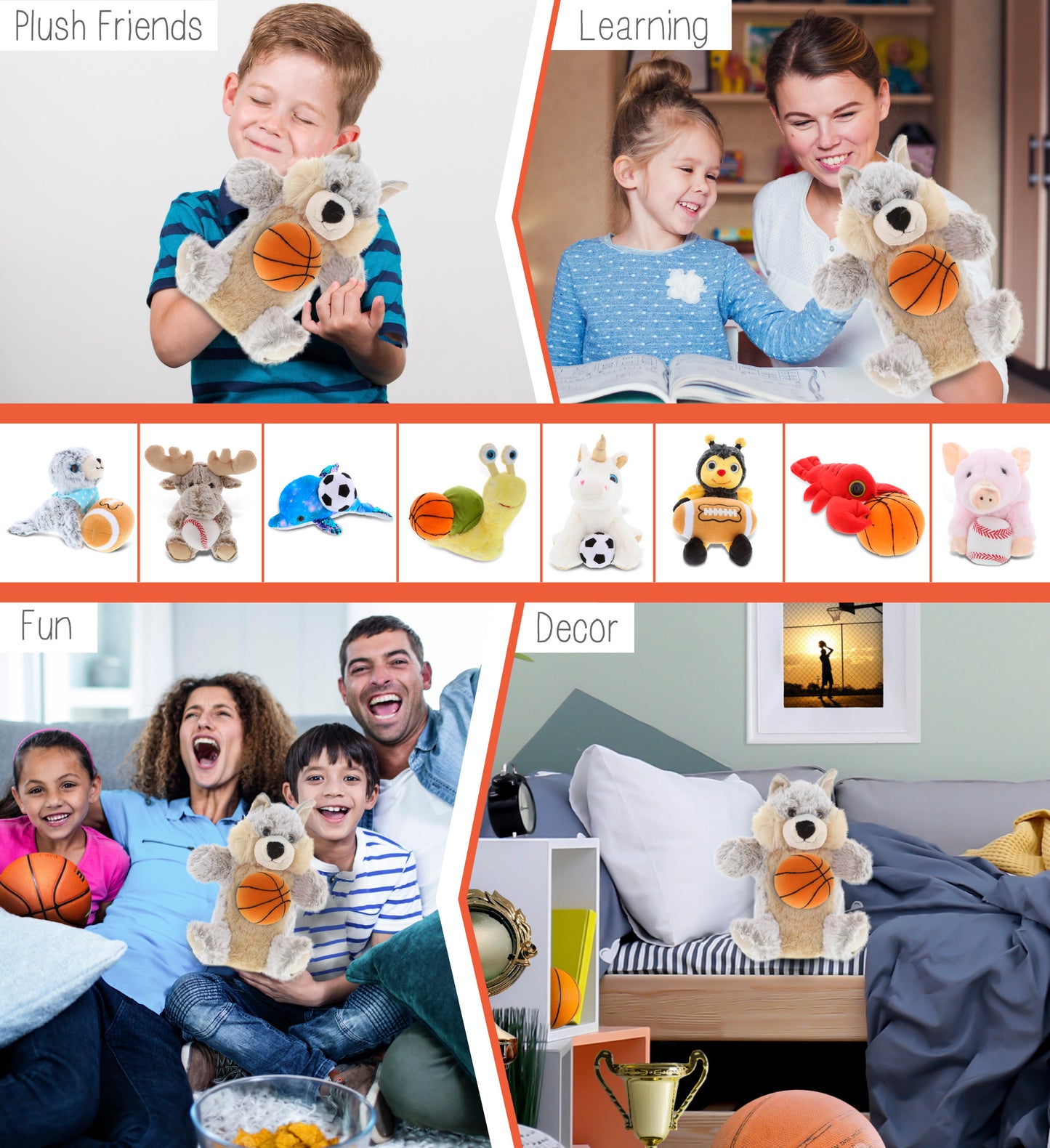 SUPER SOFT PLUSH HAND PUPPET - WOLF WITH BASKETBALL PLUSH