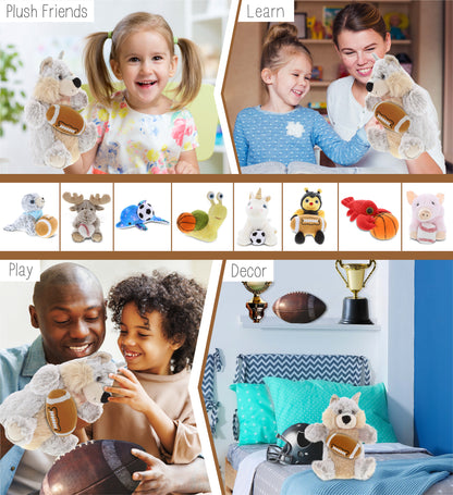 SUPER SOFT PLUSH HAND PUPPET - WOLF WITH FOOTBALL PLUSH