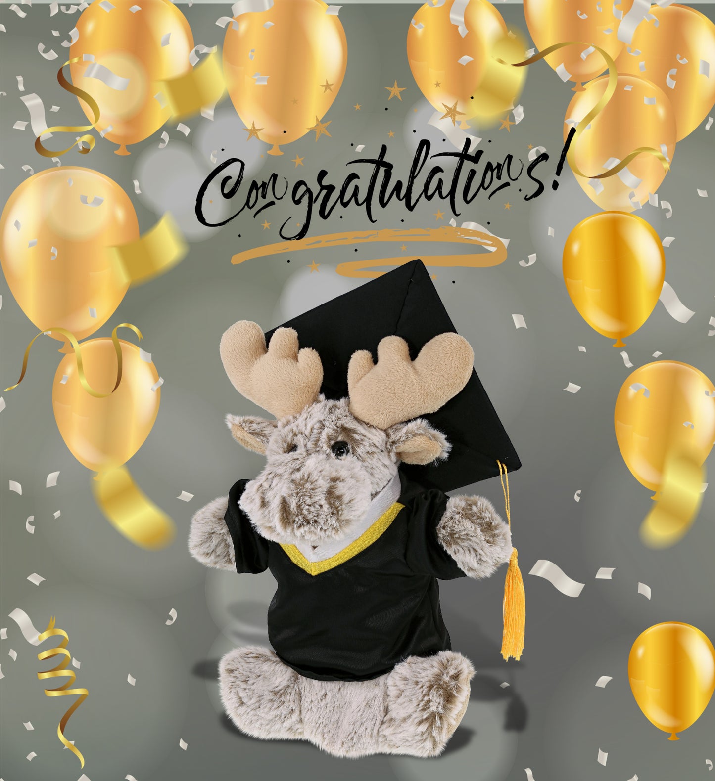 DolliBu Moose Graduation Plush Toy Hand Puppet with Gown and Cap - 10 Inch