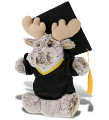 DolliBu Moose Graduation Plush Toy Hand Puppet with Gown and Cap - 10 Inch