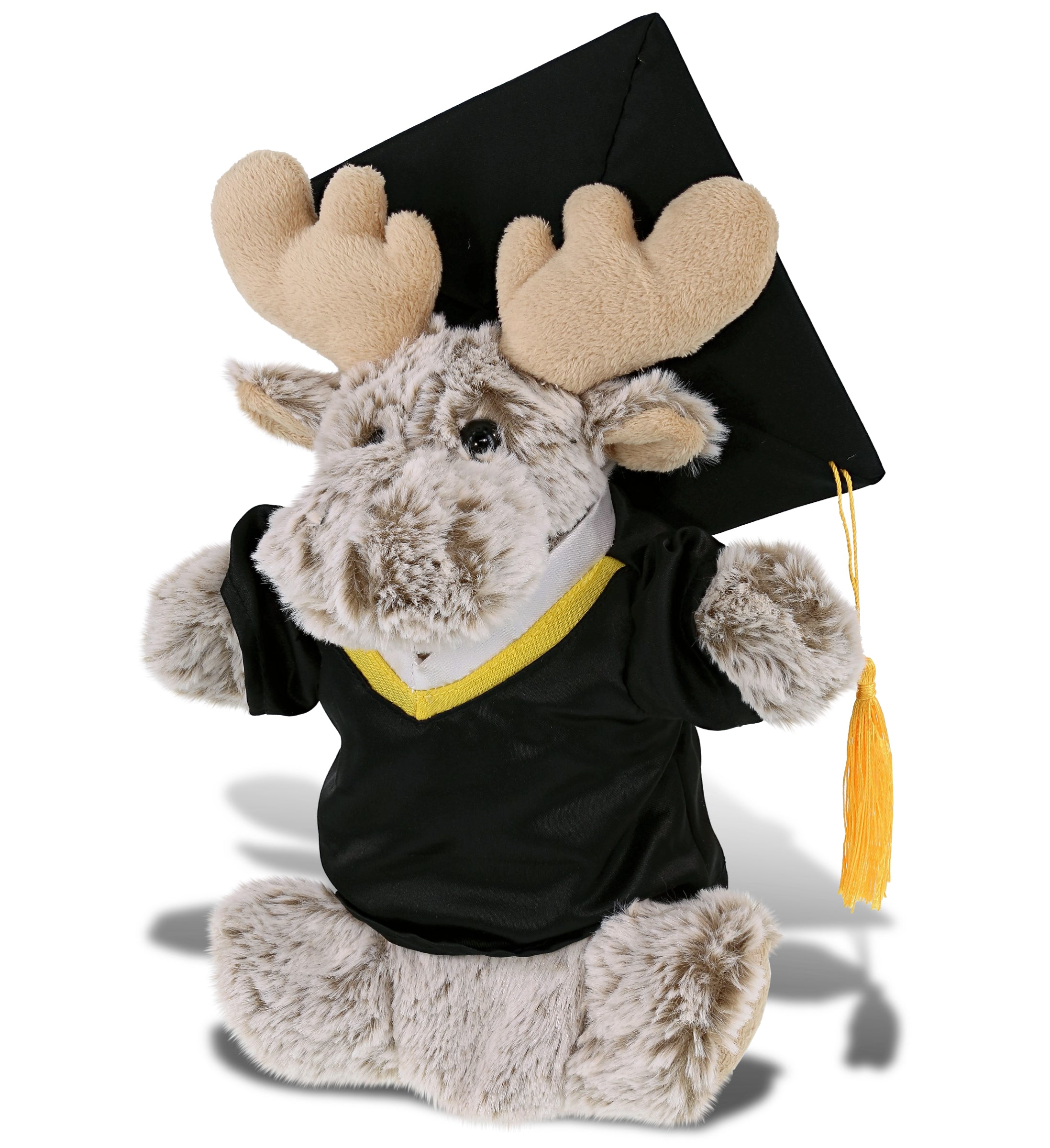 DolliBu Moose Graduation Plush Toy Hand Puppet with Gown and Cap - 10 Inch