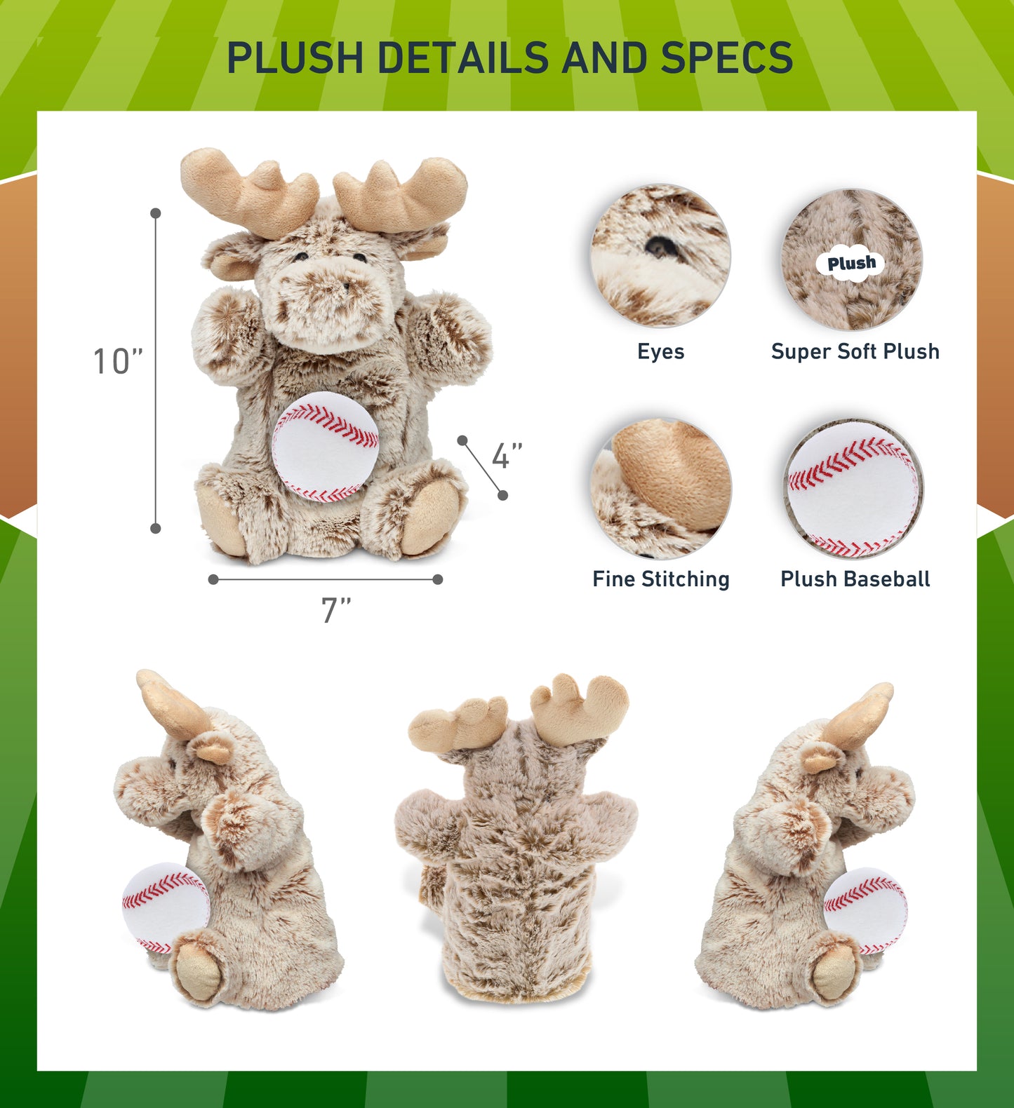 SUPER SOFT PLUSH HAND PUPPET - MOOSE WITH BASEBALL PLUSH