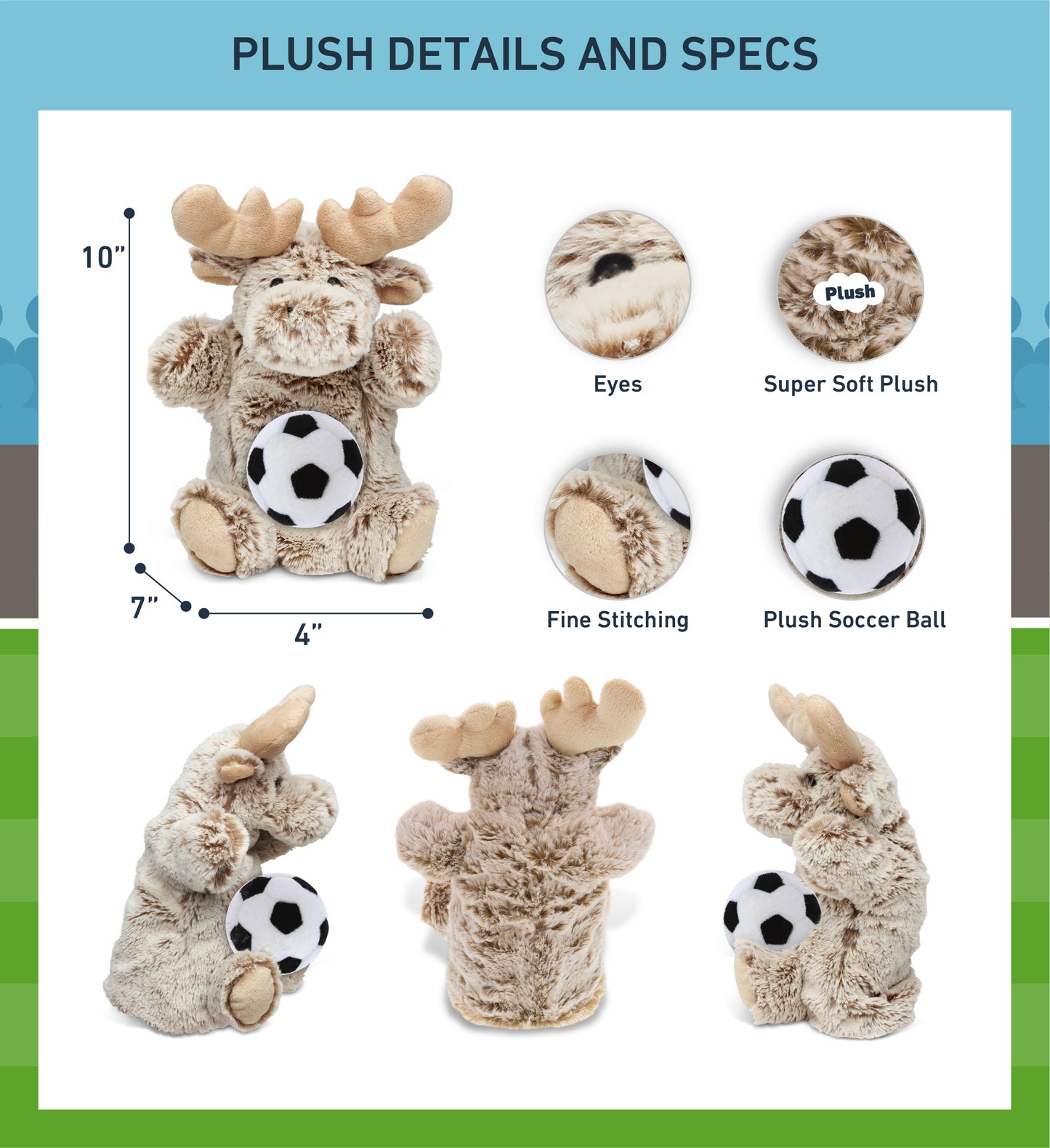 SUPER SOFT PLUSH HAND PUPPET - MOOSE WITH SOCCER PLUSH