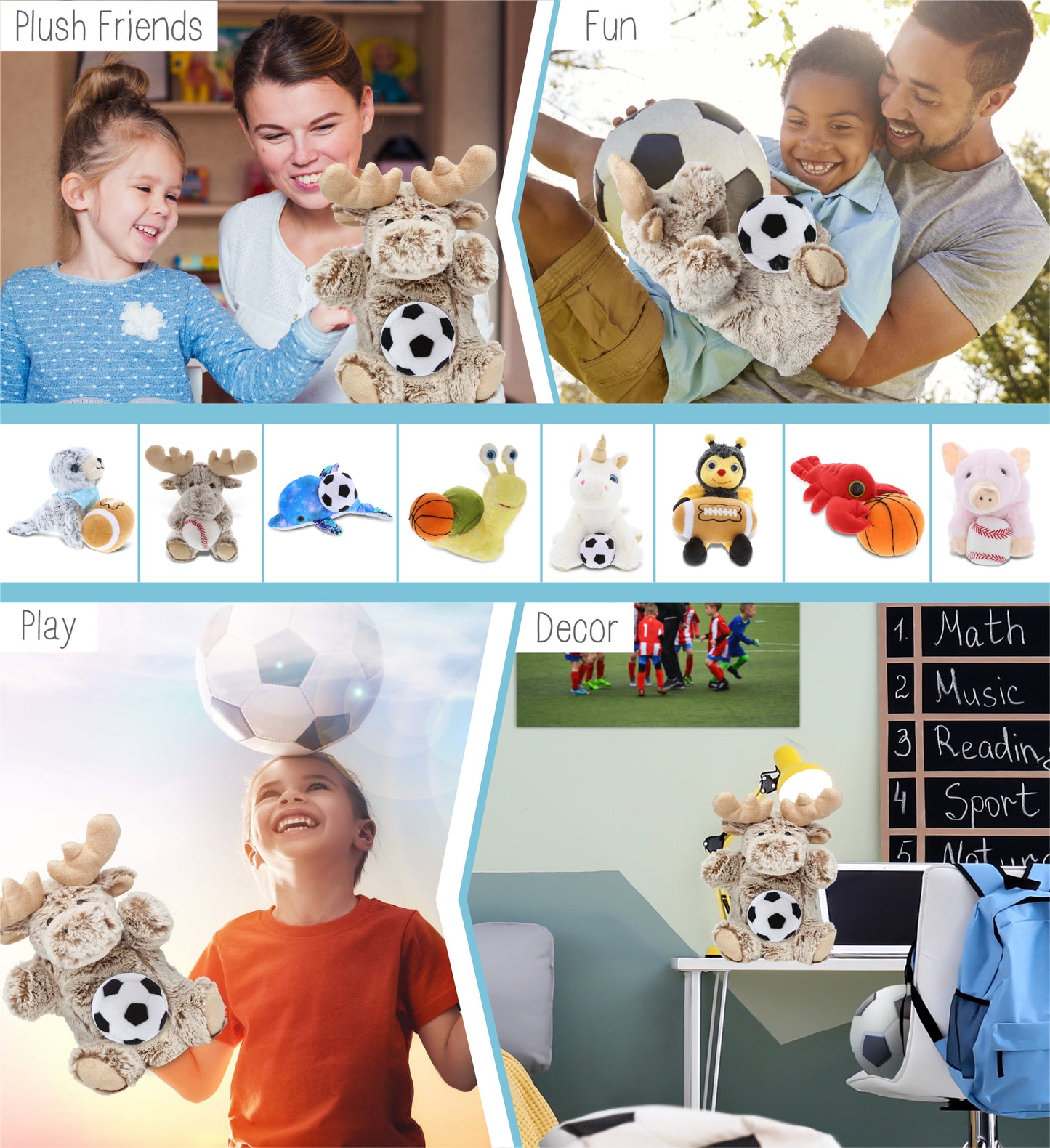 SUPER SOFT PLUSH HAND PUPPET - MOOSE WITH SOCCER PLUSH