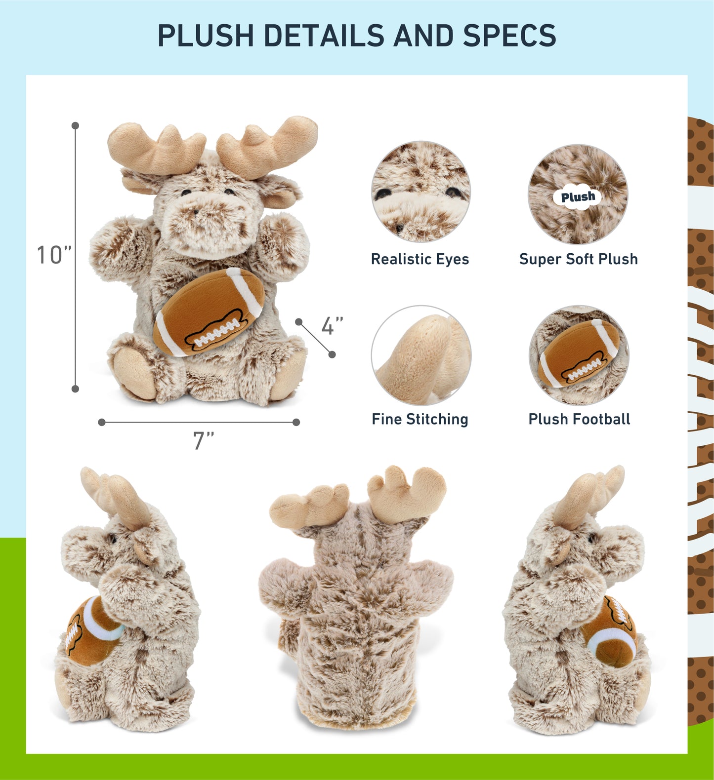 SUPER SOFT PLUSH HAND PUPPET - MOOSE WITH FOOTBALL PLUSH