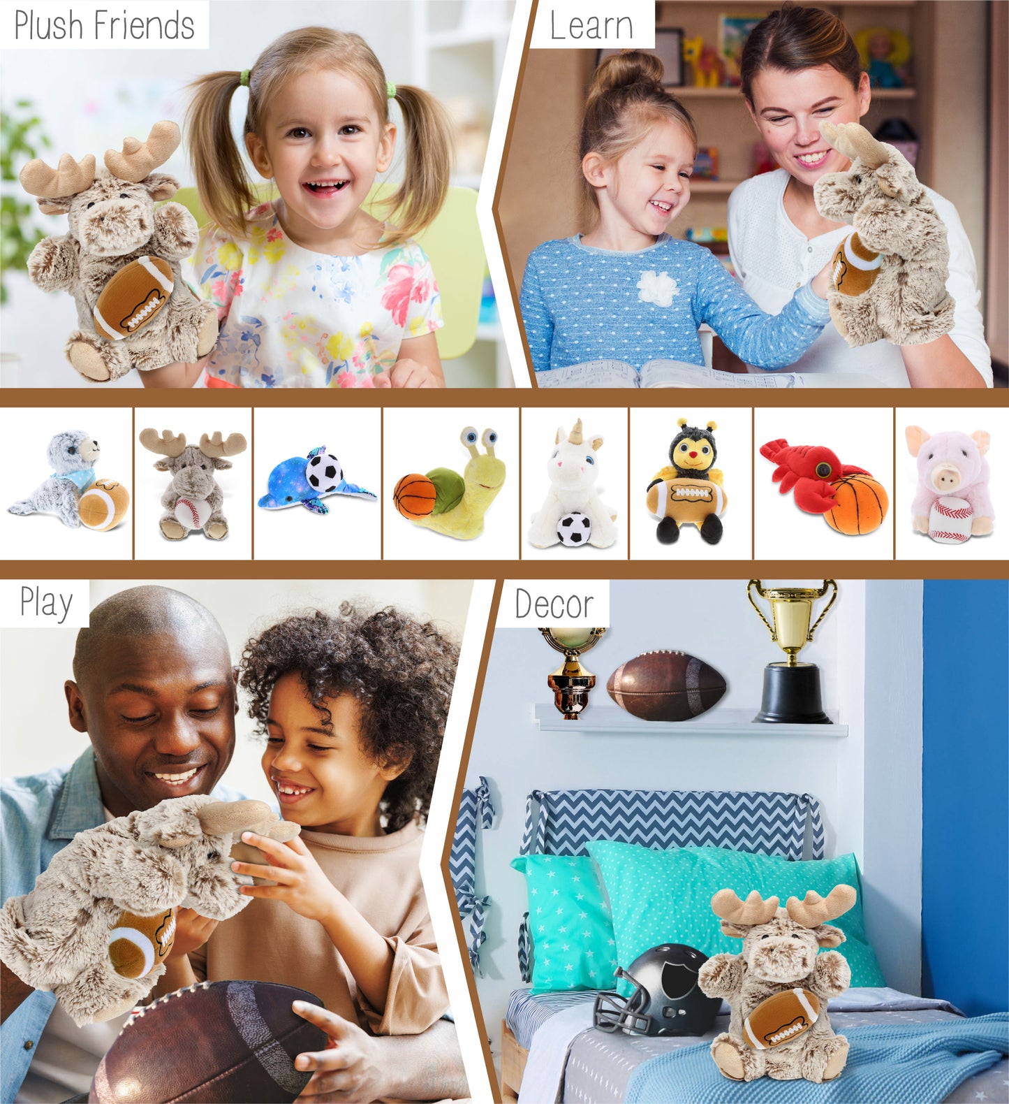 SUPER SOFT PLUSH HAND PUPPET - MOOSE WITH FOOTBALL PLUSH