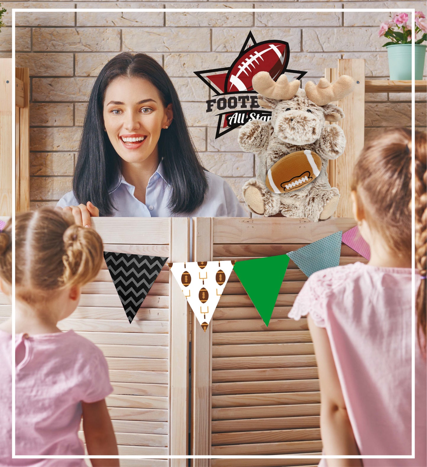 SUPER SOFT PLUSH HAND PUPPET - MOOSE WITH FOOTBALL PLUSH