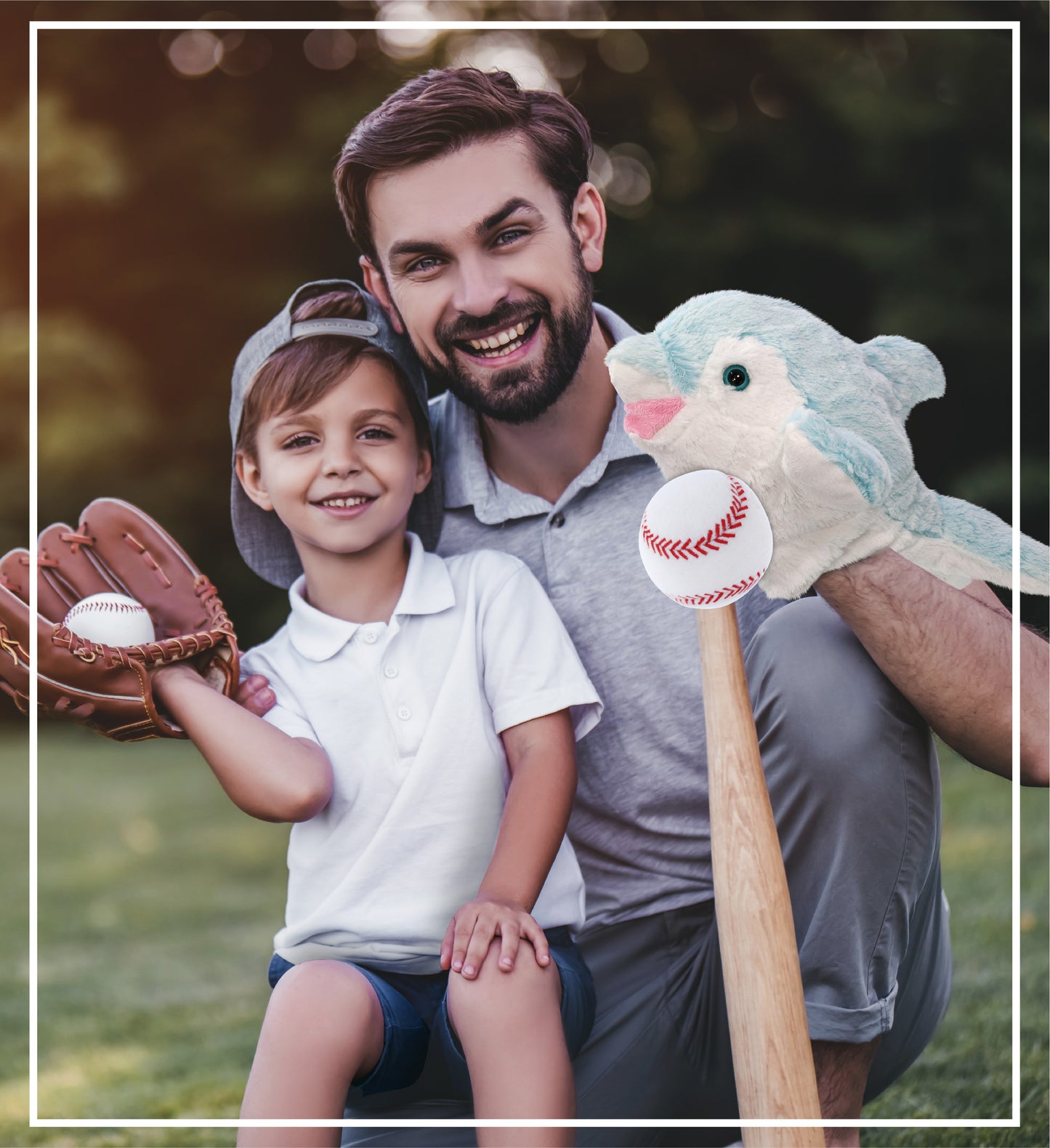 SUPER SOFT PLUSH HAND PUPPET - DOLPHIN WITH BASEBALL PLUSH
