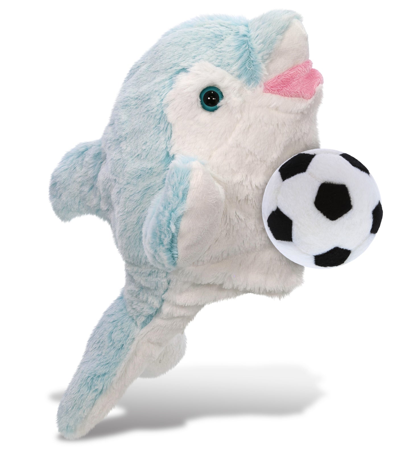 SUPER SOFT PLUSH HAND PUPPET - DOLPHIN WITH SOCCER PLUSH