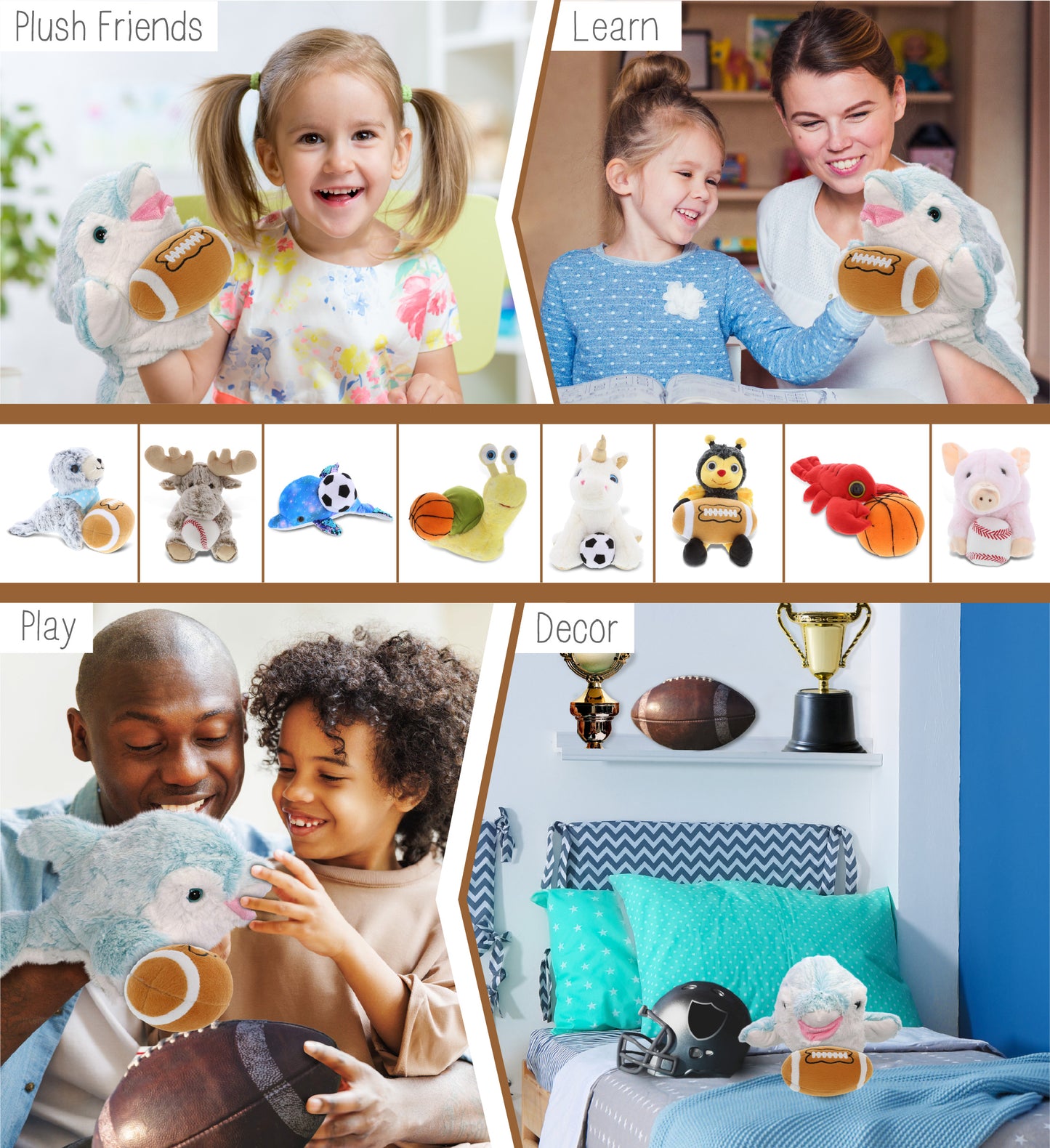 SUPER SOFT PLUSH HAND PUPPET - DOLPHIN WITH FOOTBALL PLUSH