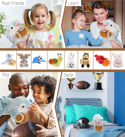 SUPER SOFT PLUSH HAND PUPPET - DOLPHIN WITH FOOTBALL PLUSH